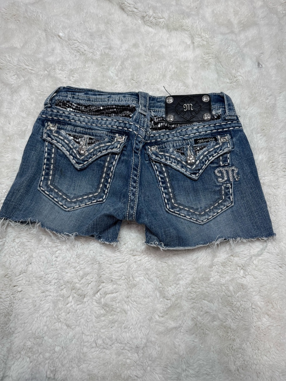 Miss Me Dark Blue Denim Embellished Cutoff Shorts